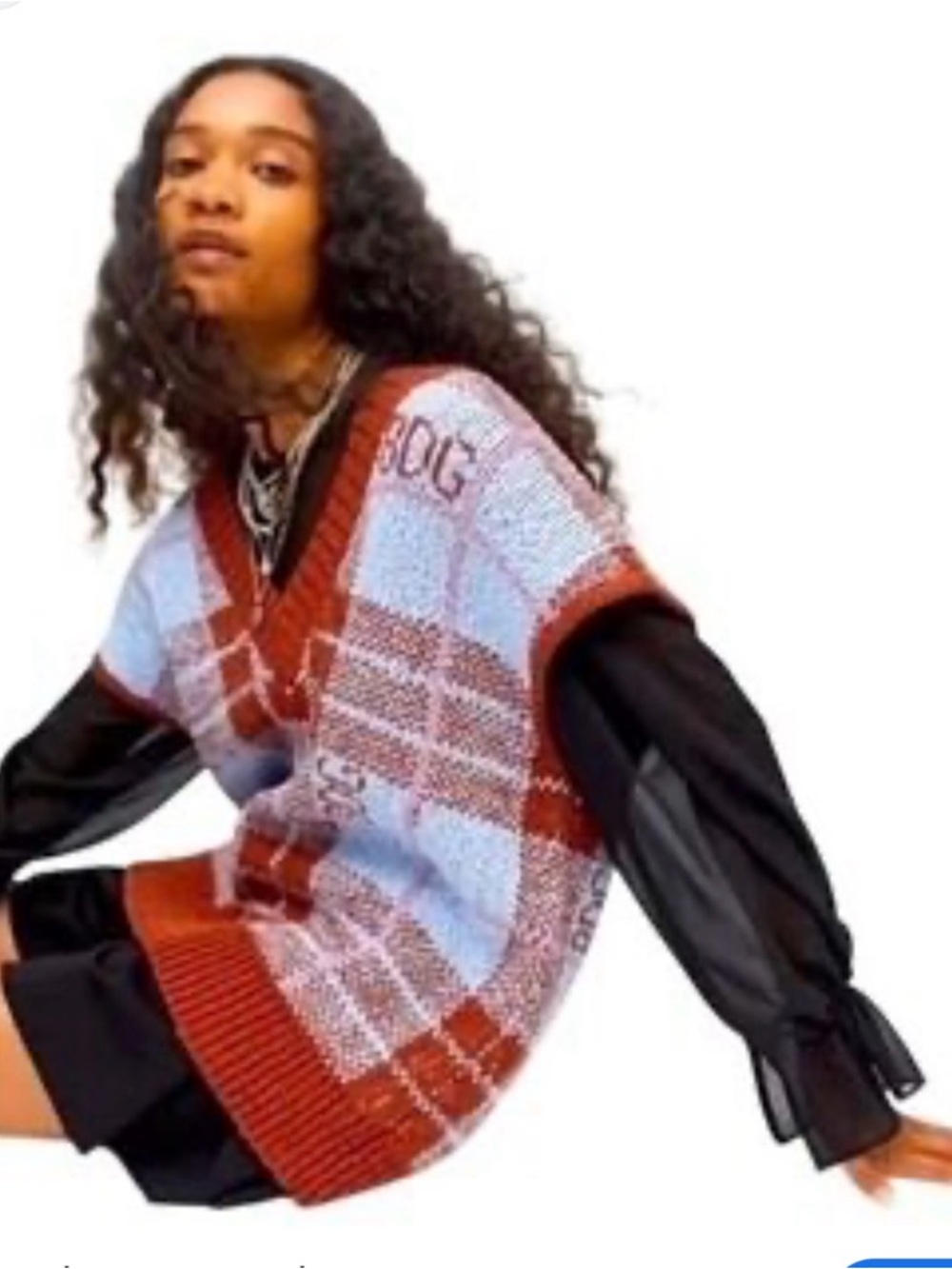 BDG Urban Outfitters Plaid Logo Sweater Vest Rust Blue Y2K Size S